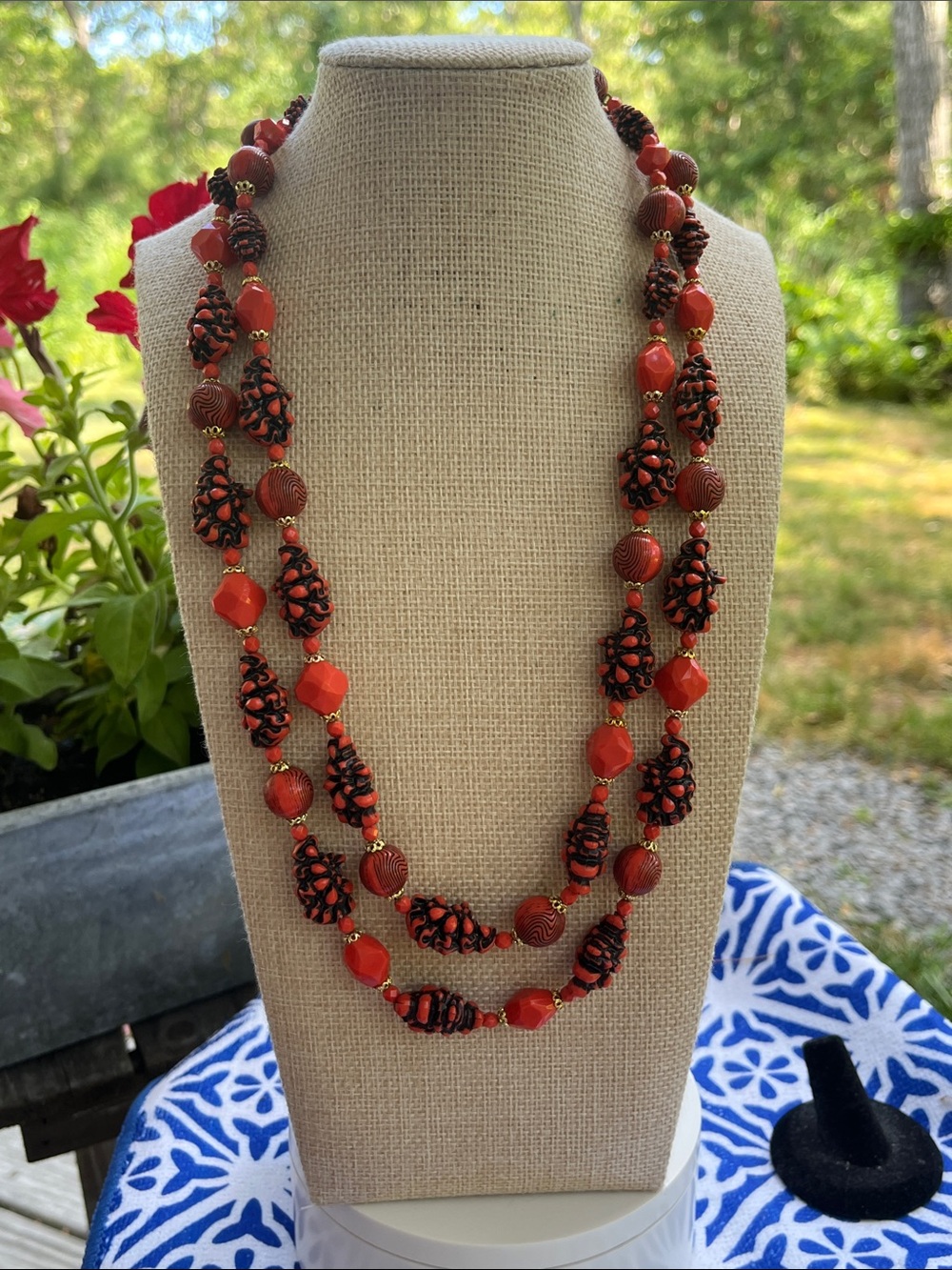 Vintage West Germany Handcrafted Double Strand Orange Beaded Necklace